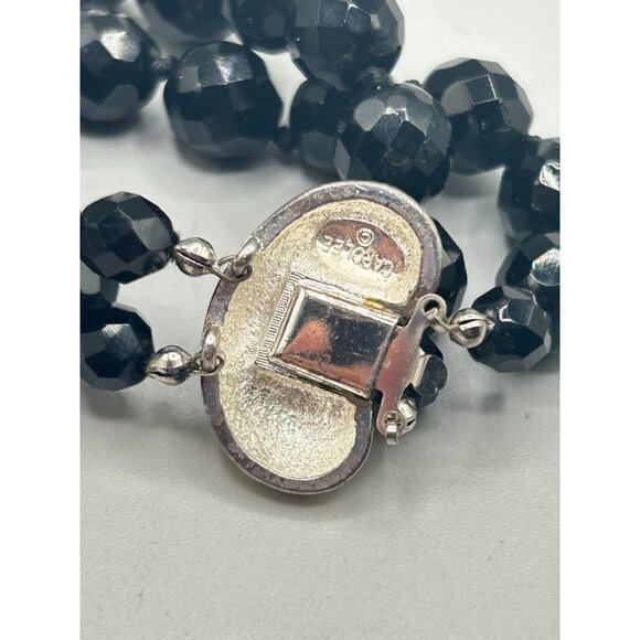 Carolee Black Glass Beaded Bracelet Double Strand with Crystal Encrusted Clasp - Picture 5 of 6